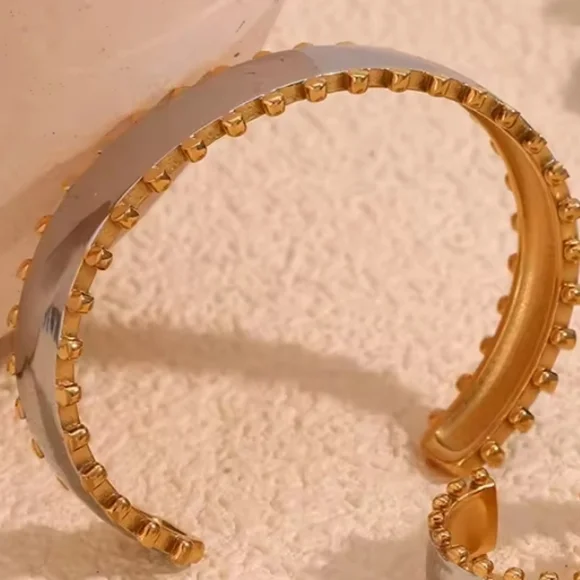 Anthropologie Dual Tone 18k Gold- Plated Ss Silver Gold Cuff Bracelet | NWOT - Picture 4 of 10